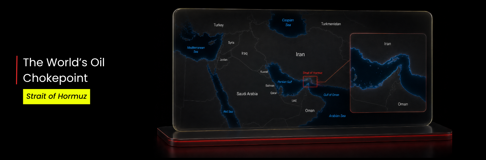 Map of the Strait of Hormuz showing its role as a critical oil chokepoint between the Persian Gulf and Gulf of Oman